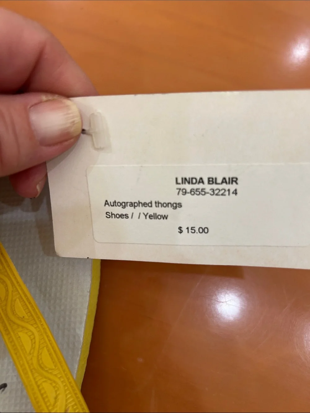 Yellow Strap Women's Flip Flops Signed by Linda Blair